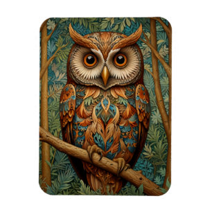 Elegant retro uggla boho bohemian Forest greenery Magnet