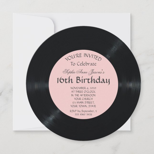Elegant  Retro Vinyl Record Birthday Inbjudningar (Framsida)