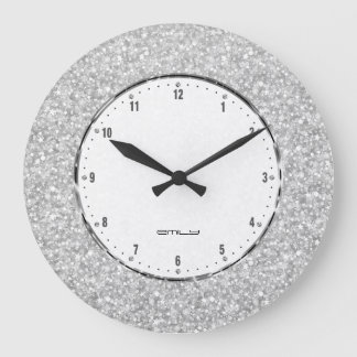 Elegant Retro White Faux Glitter och Gnistra Skriv Stor Klocka