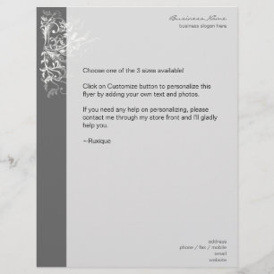 Elegant Retro White Flower Swirls Mörk Grått Reklamblad