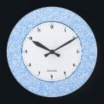 Elegant Retro White Glitter och Sparkles Stor Klocka<br><div class="desc">Elegantens reflekterande ljusblå glitter och struktur-miniatyrbild.</div>