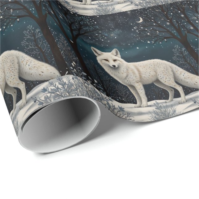 Elegant retro white winter fox presentpapper (Rullad Hörn)