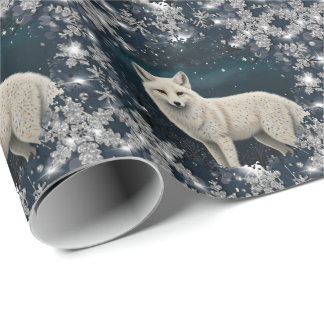 Elegant retro white winter fox sparkling snowflake presentpapper