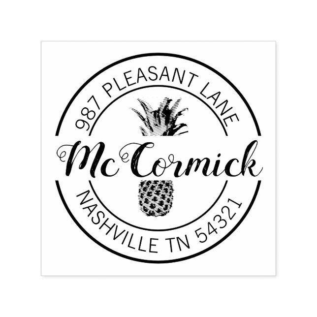 Elegant Returadress för ananas kalligrafi Självfärgande Stämpel (Design)