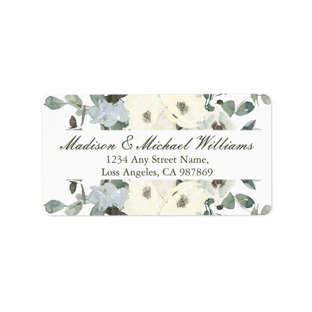 Elegant Returadress för Grönt av elfenben-Blommigt Adressetikett (Framsidan)