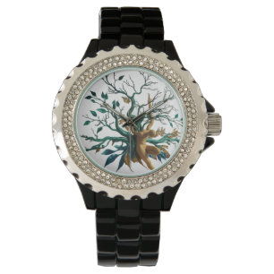 Elegant Rhinestone Black Enamel Watch Armbandsur
