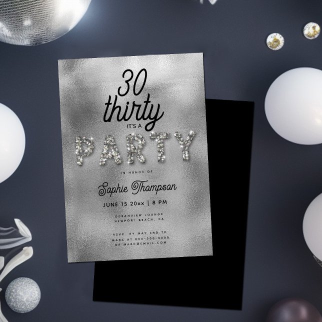 Elegant Rhinestone Silver Foil 30års födelsedag Pa Inbjudningar (Skapare uppladdad)
