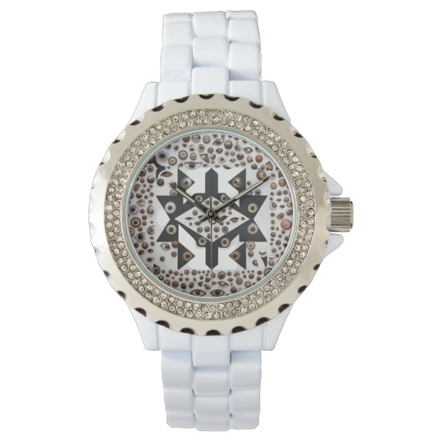 Elegant Rhinestone White Enamel Women's Watch Armbandsur (Framsida)