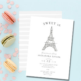 Elegant Rhinestones Eiffel Paris Minimal Sweet 16 Inbjudningar