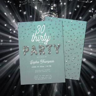 Elegant Rhinestones Glitter Aqua 30års födelsedag Inbjudningar