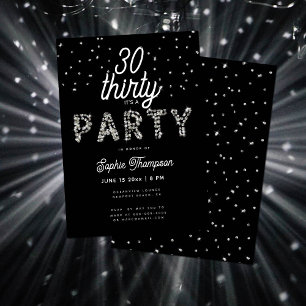 Elegant Rhinestones Glitter Black 30års födelsedag Inbjudningar