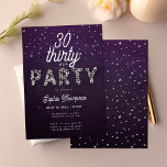 Elegant Rhinestones Glitter Lila 30års födelsedag Inbjudningar<br><div class="desc">En enkel,  modern,  elegant- och chic-30års födelsedag-inbjudningsmall med en lila bakgrund,  ord PARTY täckt av rhinestoner (simulerade,  inte verkliga stenar,  detta är en digital effekt),  modernt kalligrafiskt skript och typografi i vitt. En chic,  tidlös design för en kvinna på hennes trettioårsdag.</div>