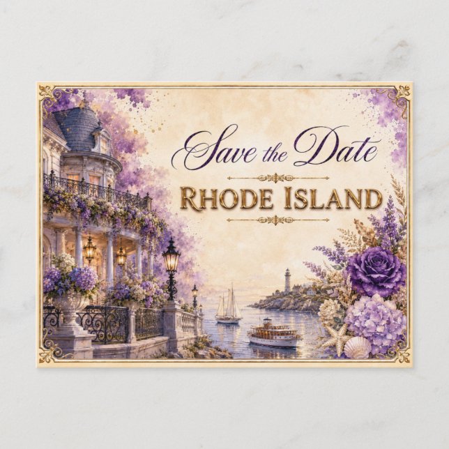 Elegant Rhode Island Spara datum Bröllopsinbjudan Vykort (Framsida)