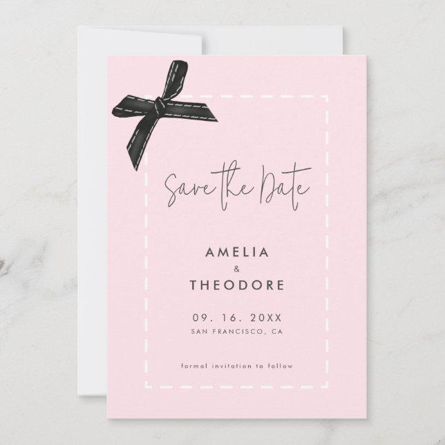 Elegant Ribbon Bow Bröllop spara datum Inbjudningar (Framsida)