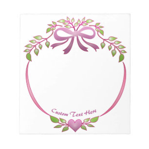 Elegant Ribbon Bow Lila Heart Grönt Foliage Löv Anteckningsblock