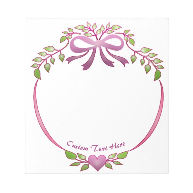Elegant Ribbon Bow Lila Heart Grönt Foliage Löv Anteckningsblock (Framsida)
