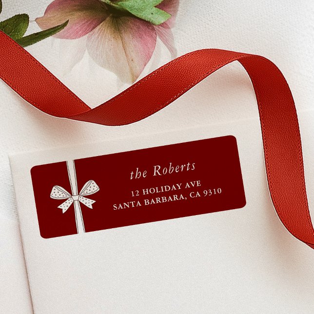 Elegant Ribbon Bow Red jul Adress Returadress Etikett (elegant ribbon and bow red Christmas return address labels)