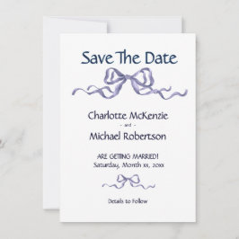 Elegant Ribbon & Bow Romantic Wedding Navy & White Spara Datumet