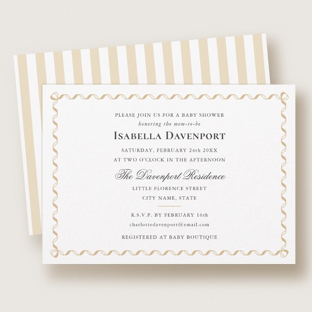 Elegant Ribbon Candy Stripe Baby Shower Guld Inbjudningar (Skapare uppladdad)
