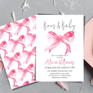 Elegant Ribbon Rosa Bows and Flicka Baby Shower Inbjudningar