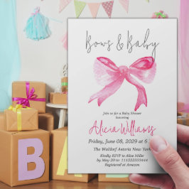 Elegant Ribbon Rosa Bows and Flicka Baby Shower Inbjudningar