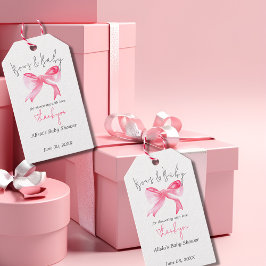 Elegant Ribbon Rosa Bows and Flicka Baby Shower Presentetikett