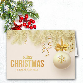 Elegant Ribbon Snowflake Bulb Family Helgdag Hälsningskort