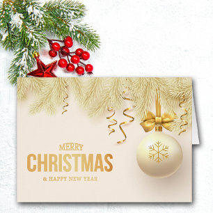 Elegant Ribbon Snowflake Bulb Family Helgdag Hälsningskort