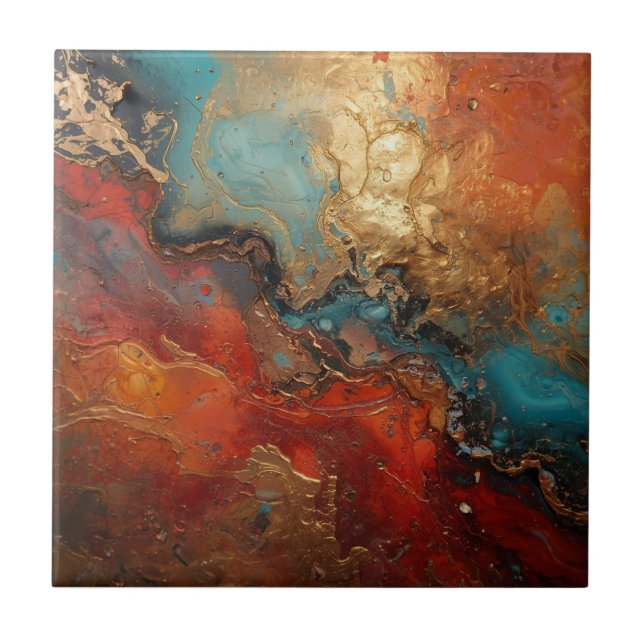 Elegant Rich Copper Patina Metallic gold  Kakelplatta (Framsidan)