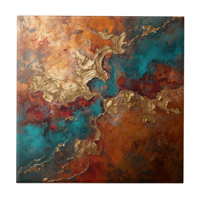 Elegant Rich Copper Patina Metallic gold  Kakelplatta (Framsidan)