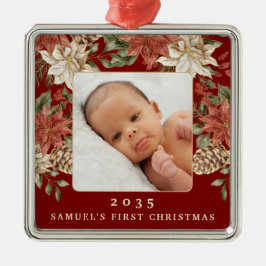 Elegant Rich Red Baby's First Christmas Photo Julgransprydnad Metall