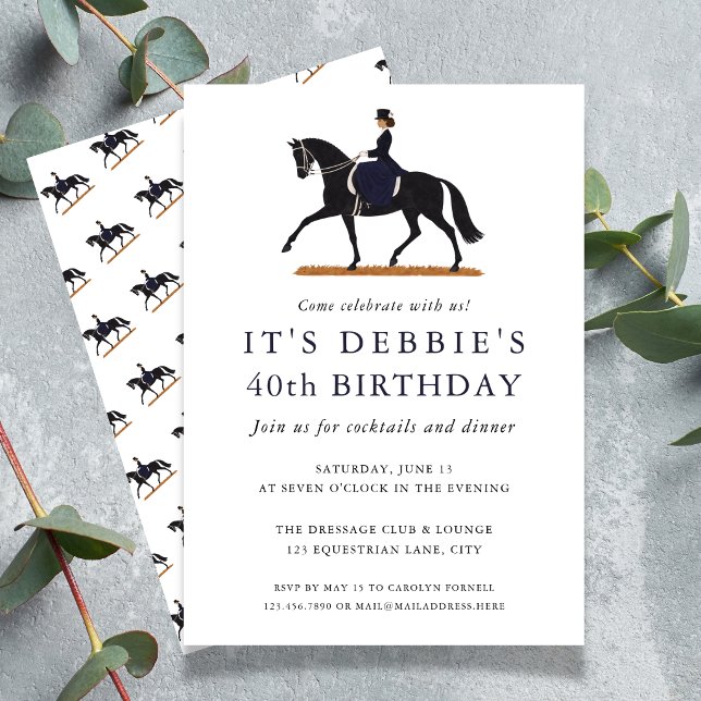 Elegant Riddressör Födelsedag Inbjudningar (Elegant Equestrian Dressage Birthday Invitation)
