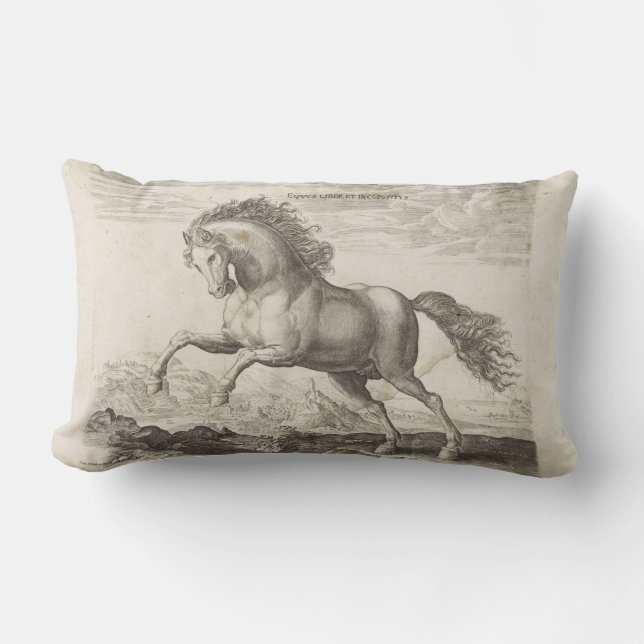 Elegant ridkonst Vintage Hästillustration Lumbarkudde (Framsida)