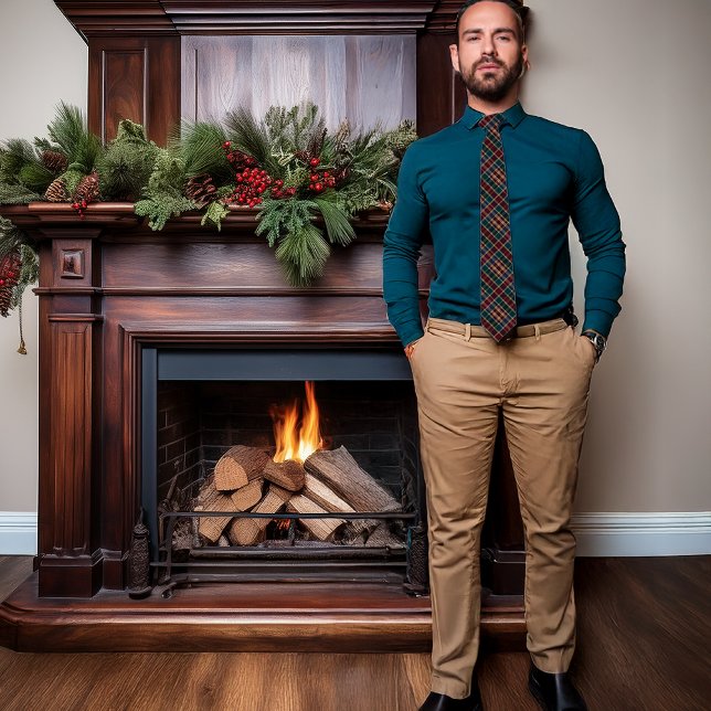 Elegant Rik DK Play Cranberry Blue Teal Helgdag Slips (Elegant Rich Dark Plaid Fall Winter Holiday Pattern Necktie - Cranberry, Dark Blue, Dark Teal )