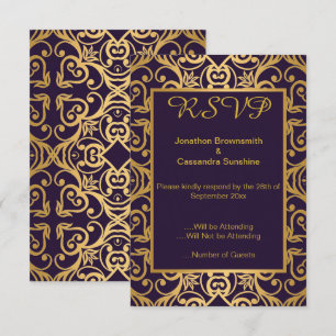 ELEGANT RIK NAVY GULD BLOMMSTER RSVP INBJUDNINGAR