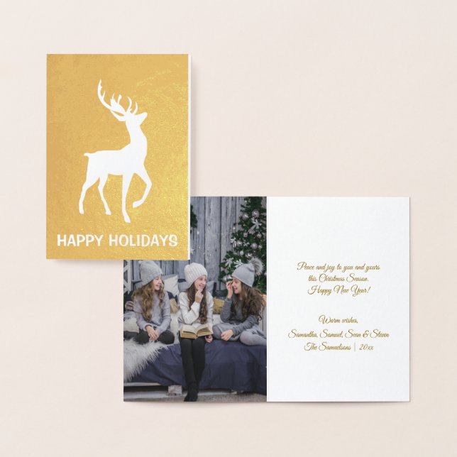 Elegant Rikt Guld Folie Hjort God Jul Folierat Kort (Display)