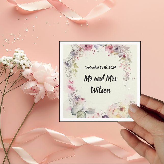 Elegant Ring i Flowers Vatten Färg Napkins Pappersservett (Skapare uppladdad)