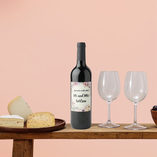 Elegant Ring i Flowers Vatten Vin-etiketter vid Fä Vinflaska Etikett (Skapare uppladdad)