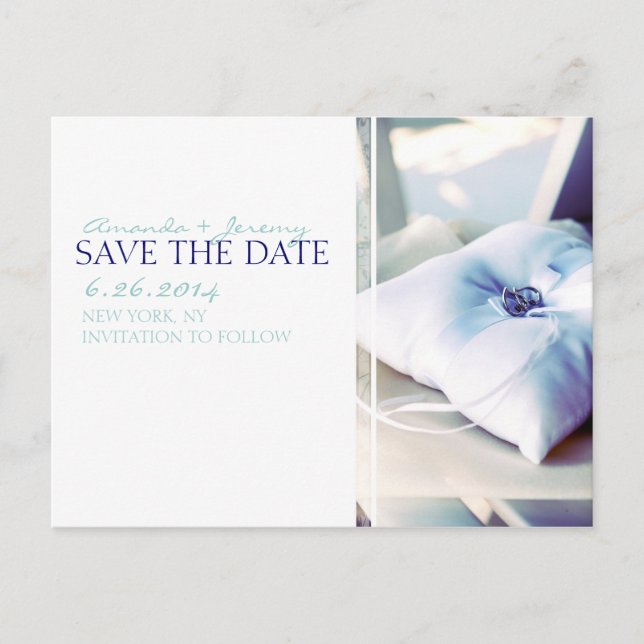 Elegant Ringkudde Save the Date Meddelande Vykort (Framsida)