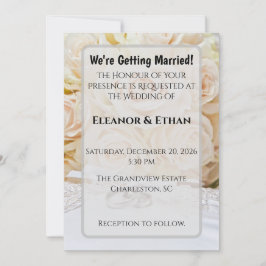 Elegant Rings & Cream Rose Bouquet Wedding  Inbjudningar