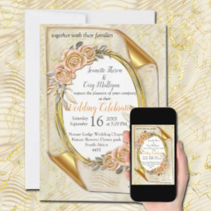 Elegant Ripple Cream & Guld Inbjudningar