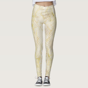 Elegant Ripple Cream & Guld Leggings