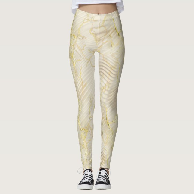 Elegant Ripple Cream & Guld Leggings (Framsida)