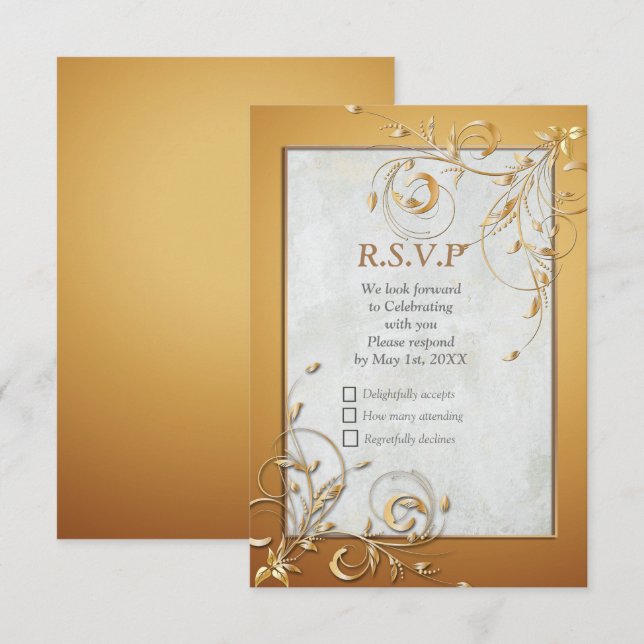 Elegant Ripple Cream & Guld OSA kort (Fram/baksida)