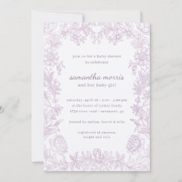 Elegant Ritad Blommigt Lavender Baby Shower Inbjudningar