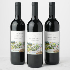 Elegant River Cruise Land landskap Bröllop Vinflaska Etikett