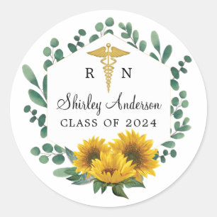 Elegant RN Solros Nurse Studenten Runt Klistermärke