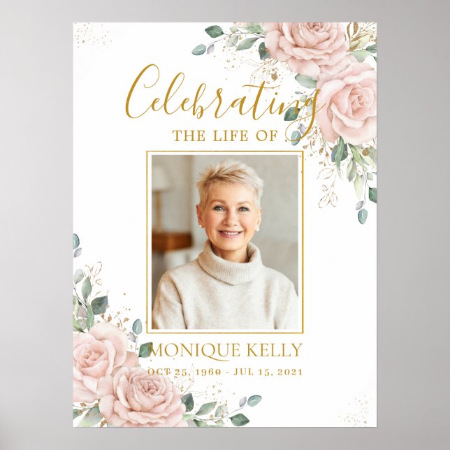 Elegant  Ro Bild Funeral Memorial Poster (Framsidan)