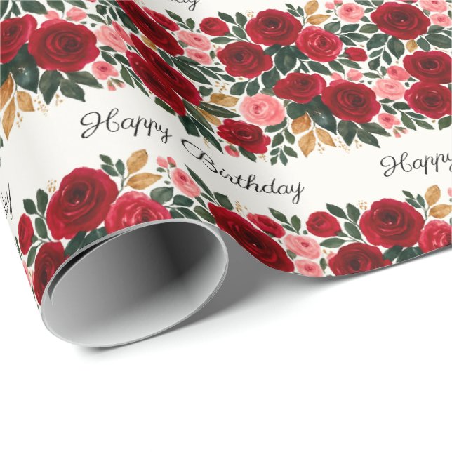 Elegant Ro Birthday Wrapping Papper - Red & Rosa Presentpapper (Rullad Hörn)