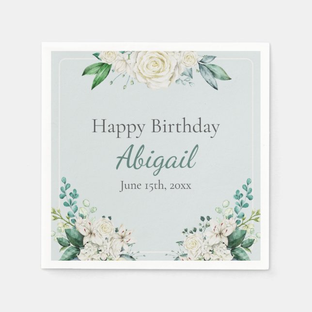 Elegant Ro Blommigt 80:e Födelsedagsfesten i alla  Pappersservett (Framsidan)